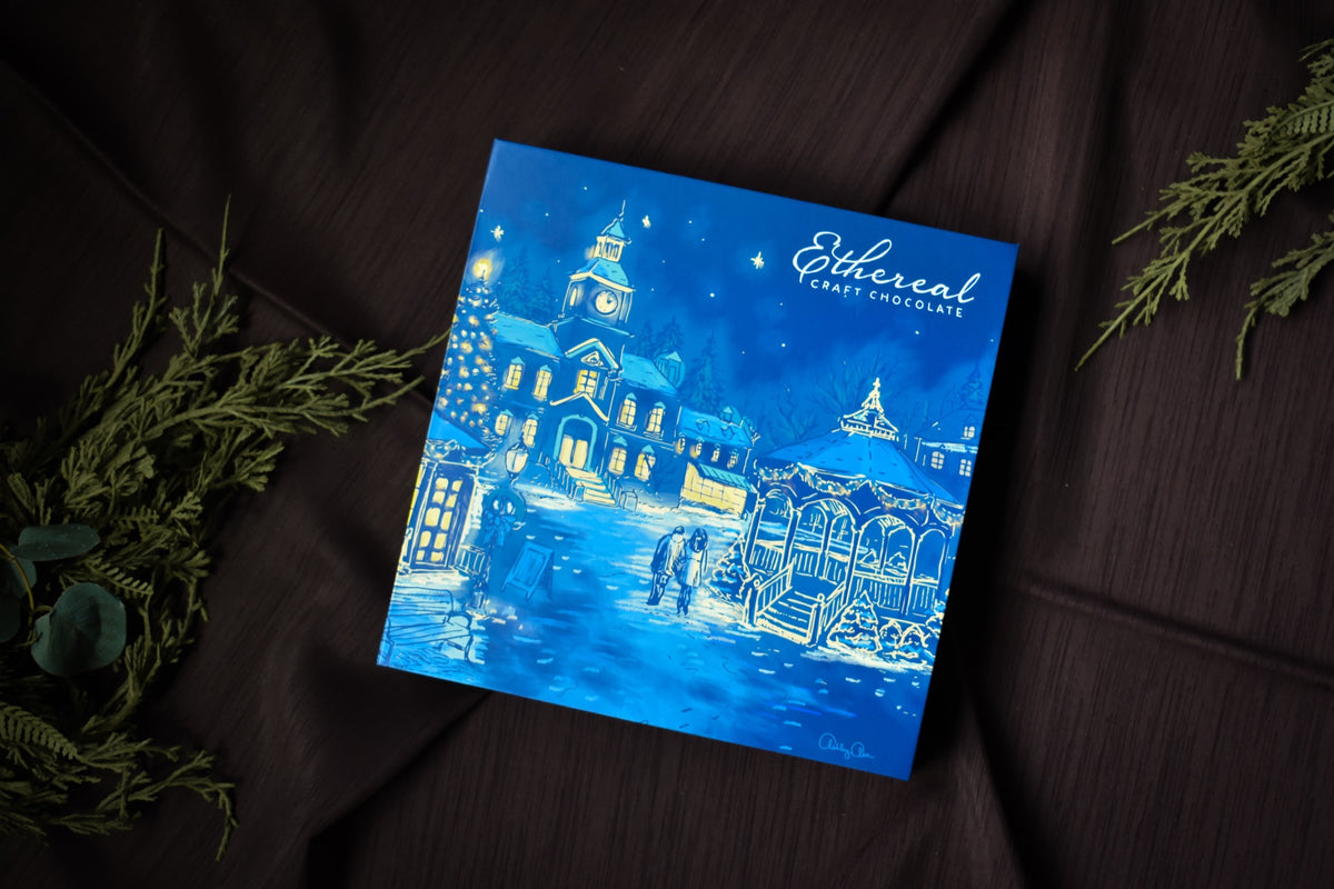 The Christmas on the Square box: Ashley Ann's hand-painted night scene of the Woodstock square